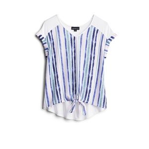 Clarese Tie Front Mixed Material Top